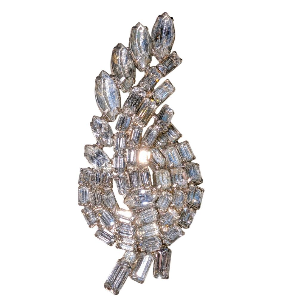 Large Vintage Multi-Shaped Rhinestones Silver Tone 3" Brooch